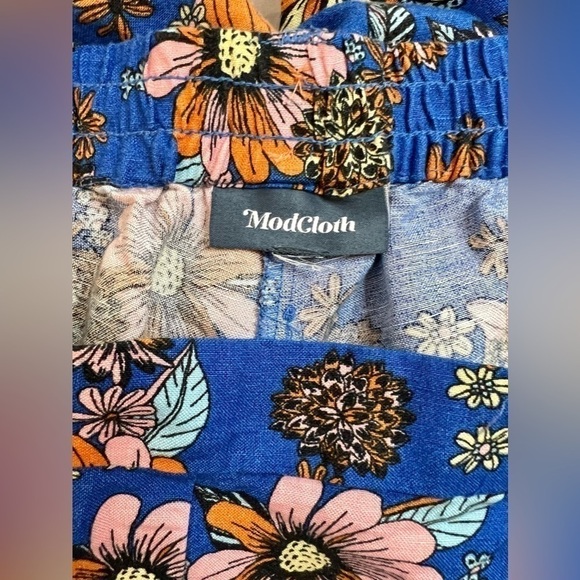 Sapphire Blue Floral ModCloth High-Vibration Energy Wide-Leg Pants - Picture 5 of 9